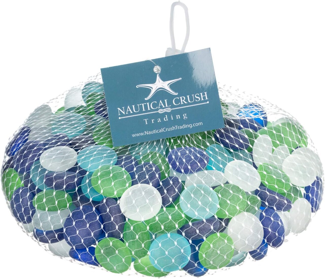 Flat Marbles Vase Filler - 3 Lb (315 pcs) Aqua White Cobalt & Green Glass Pebble Vase - Clear Glass Stones for Vases - Flat Glass Marble for craft and Home décor - Aquarium Glass Marble filler